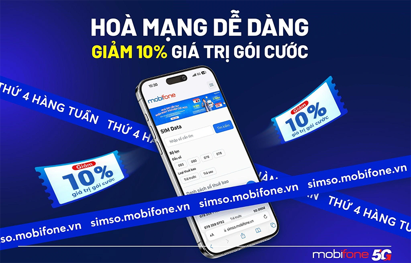 MobiFone giảm 10% giá gói cước, tặng hàng ngàn voucher cho khách hàng hòa mạng online