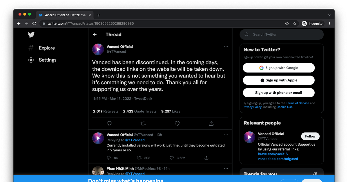 YouTube Vanced bị Google ép dừng hoạt động