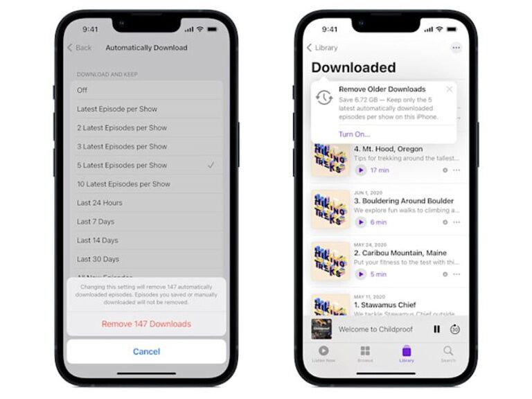 Apple Podcasts giúp tiết kiệm không gian lưu trữ