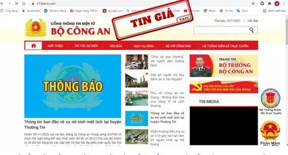 Giả mạo website Bộ công an giả nhằm chiếm đoạt tài sản