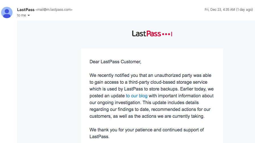 LastPass lại cảnh báo khách hàng vì bị đánh cắp dữ liệu